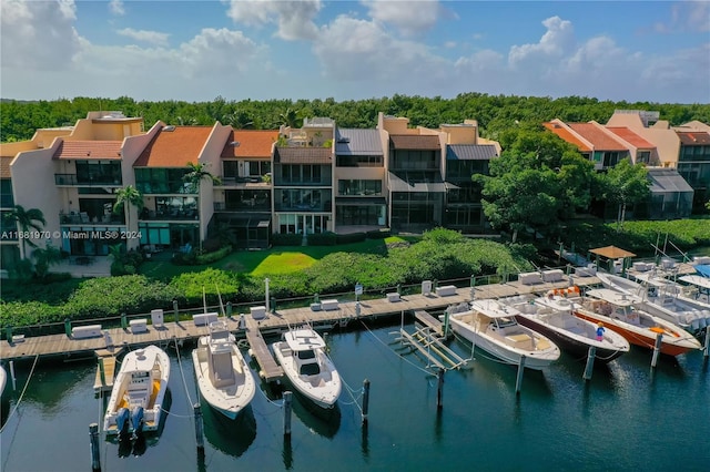 exterior space with a water view