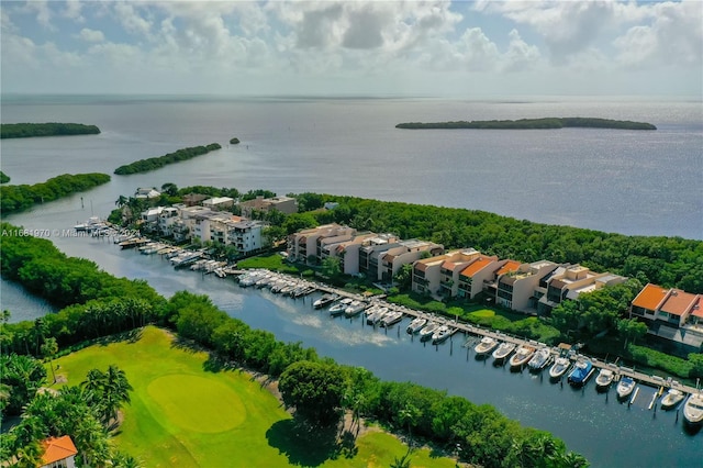 drone / aerial view featuring a water view