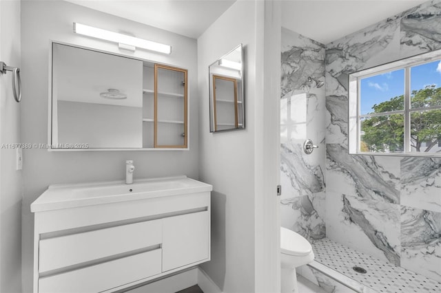2394 NW 97th Way Unit 2394, Pembroke Pines, FL 33024 - full bathroom featuring a marble finish shower, vanity, and marble look tile flooring