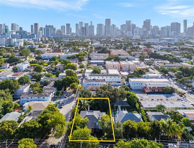 405 SW 11th Ave, Miami, FL 33130 - aerial overview of property's location with city skyline and property parcel outlined