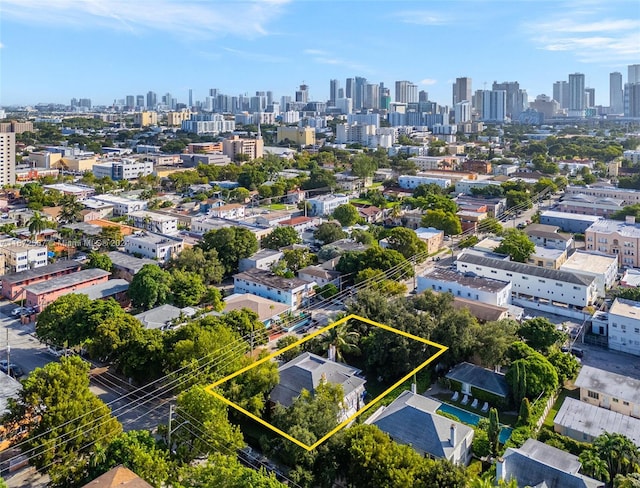 405 SW 11th Ave, Miami, FL 33130 - aerial view of property's location featuring skyline and property boundaries highlighted