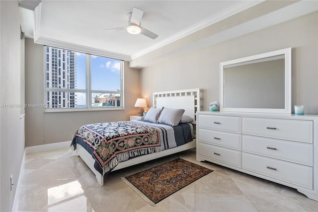 bedroom featuring crown molding and ceiling fan