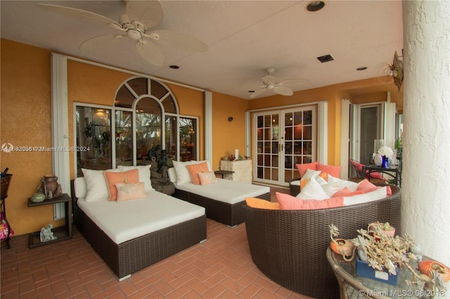 view of patio featuring an outdoor hangout area and ceiling fan