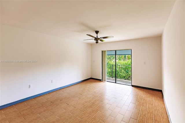 unfurnished room featuring light hardwood / wood-style floors and ceiling fan