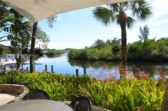 property view of water with a boat dock