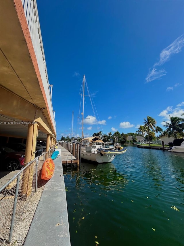 view of dock with a water view