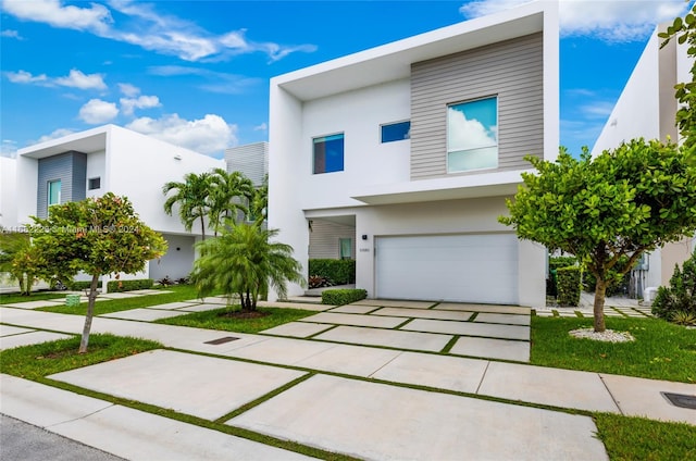 contemporary home with a garage