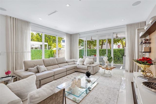 view of tiled living room