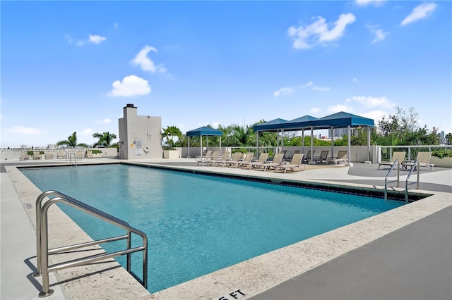 view of swimming pool with a patio