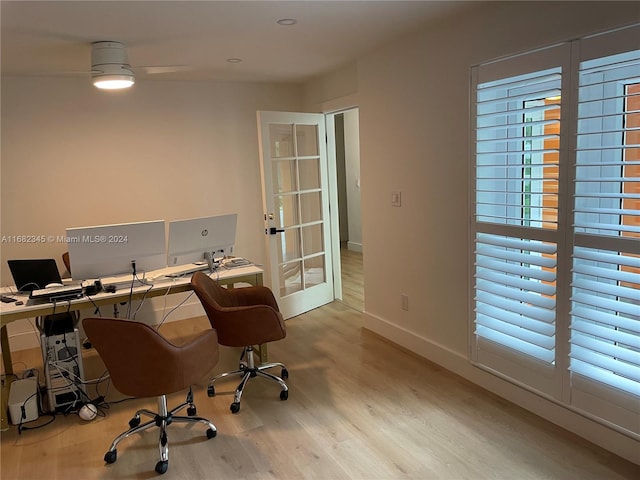 office space featuring light hardwood / wood-style floors