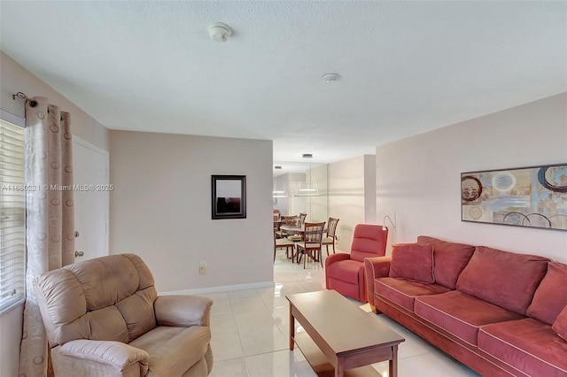 living room with light tile patterned floors