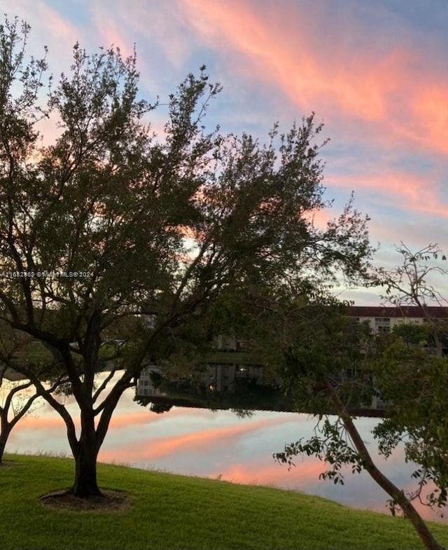 view of property's community featuring a yard and a water view