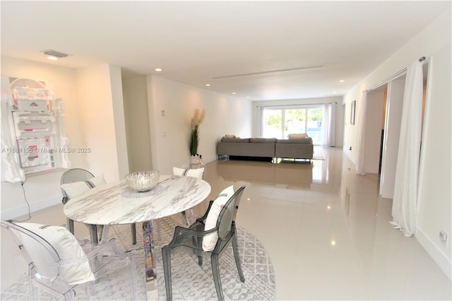 dining area with recessed lighting, visible vents, baseboards, and light tile patterned flooring