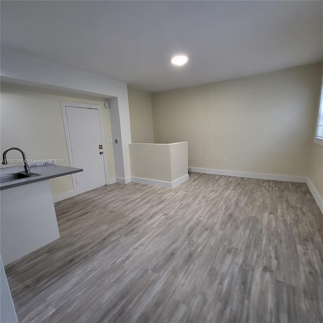 interior space featuring sink and light wood-type flooring