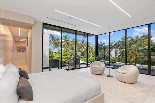 bedroom featuring access to outside, floor to ceiling windows, and multiple windows