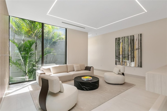 living room featuring expansive windows