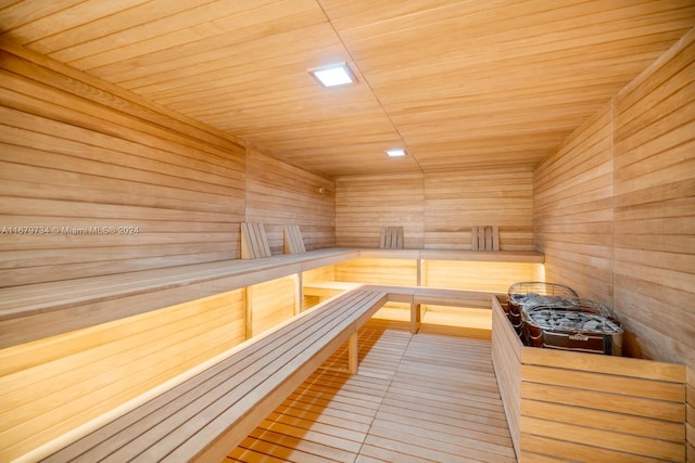 view of sauna with tile patterned floors