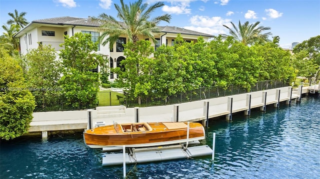 view of dock with a water view