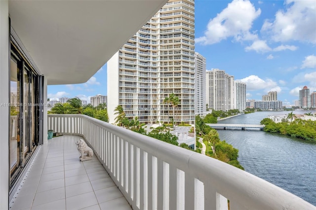 balcony featuring a water view