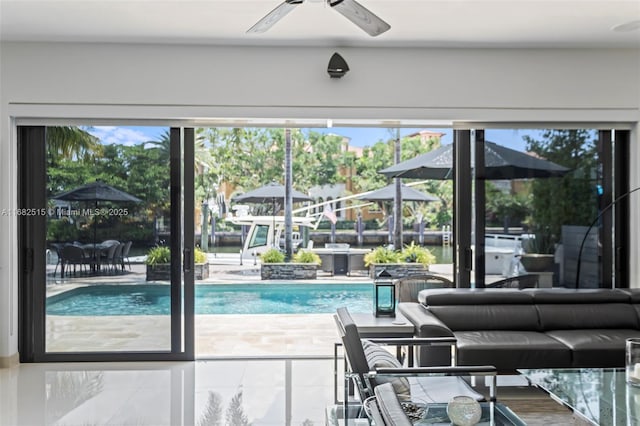 interior space featuring a wealth of natural light and ceiling fan