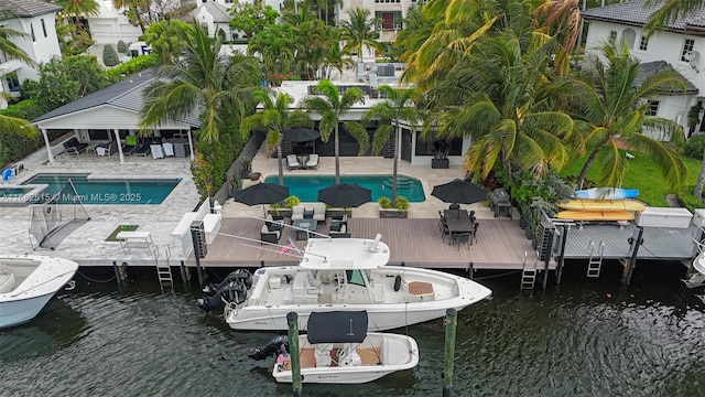 exterior space with a water view