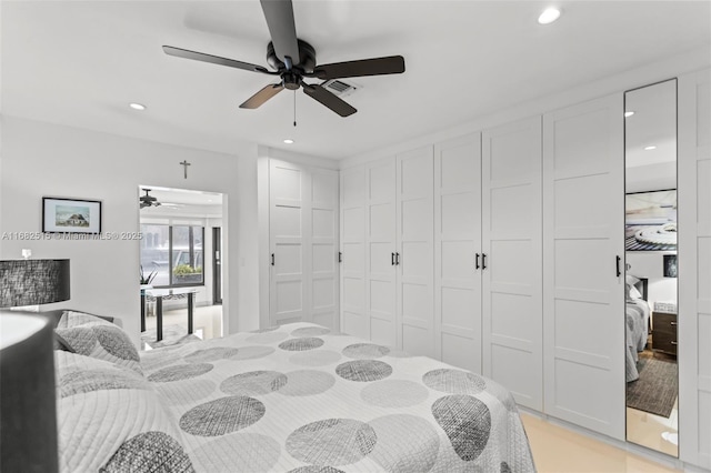 bedroom featuring ceiling fan