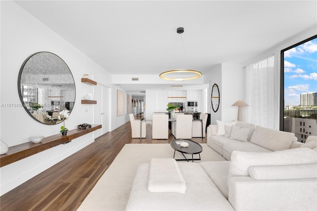 living room featuring dark hardwood / wood-style floors