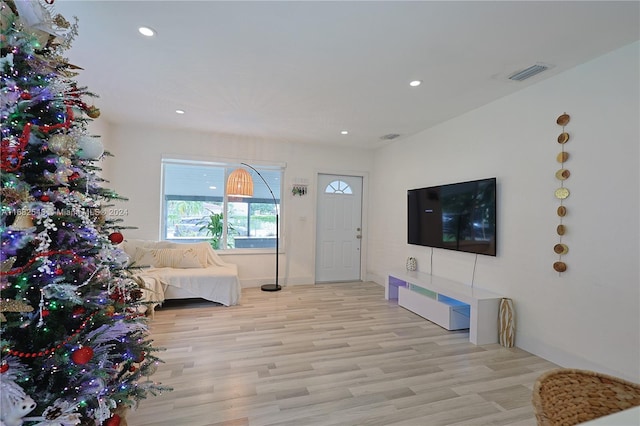 living room with light hardwood / wood-style floors