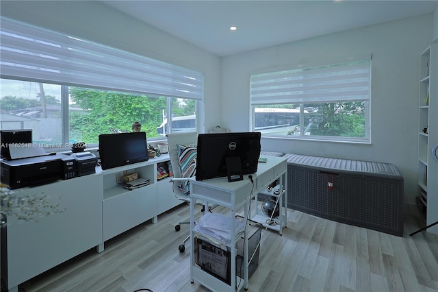 home office featuring light hardwood / wood-style flooring