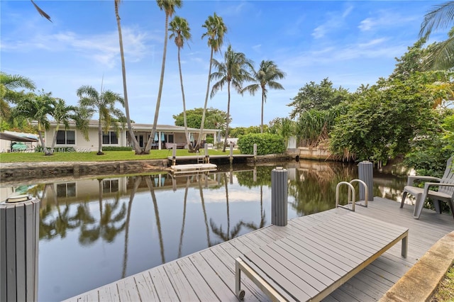 dock area with a water view