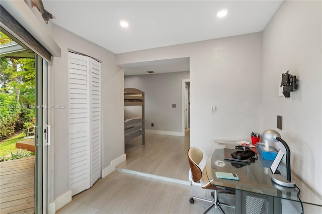 office area featuring visible vents, baseboards, and recessed lighting