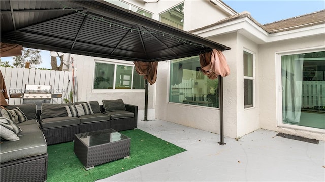 view of patio / terrace featuring a gazebo and outdoor lounge area