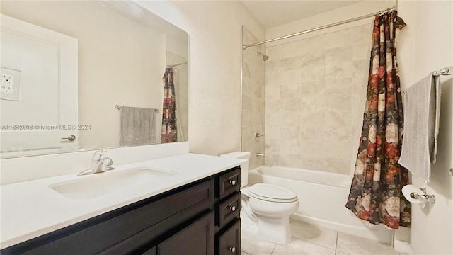 full bathroom with tile patterned floors, vanity, shower / bath combo, and toilet