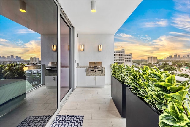 balcony featuring an outdoor kitchen and a city view