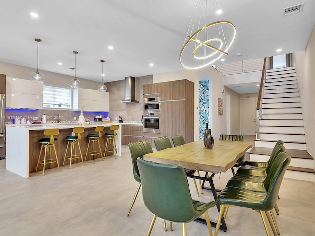 1808 Coral Ridge Dr Unit 1808, Fort Lauderdale, FL 33305 - dining room with a chandelier, visible vents, stairs, and recessed lighting