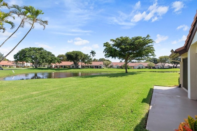 view of yard with a water view