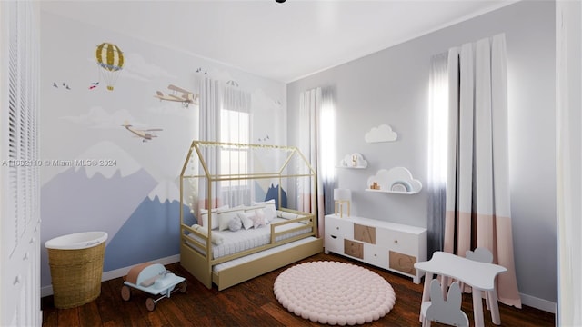 bedroom featuring dark wood-type flooring