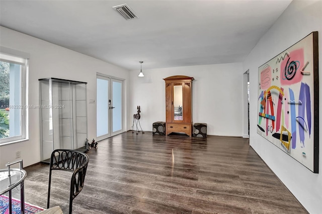 interior space featuring dark wood-type flooring and french doors