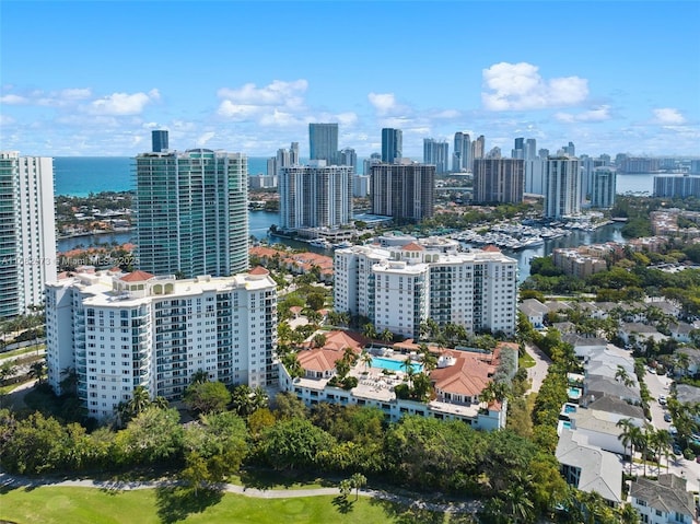 aerial view with a water view