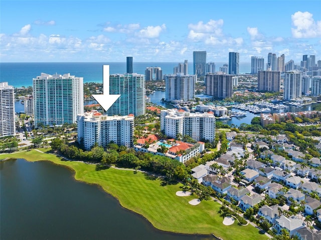 aerial view with a water view