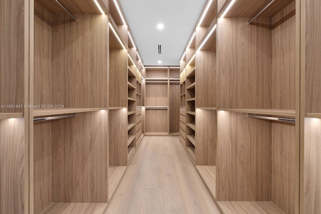 walk in closet with light wood-type flooring