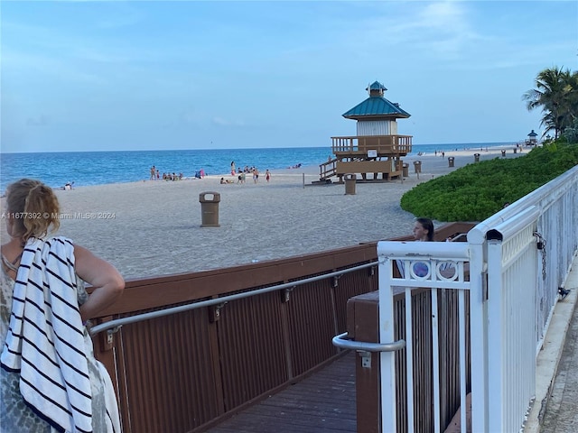 view of water feature with a view of the beach