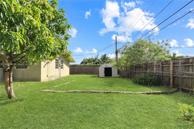 view of yard with a storage shed