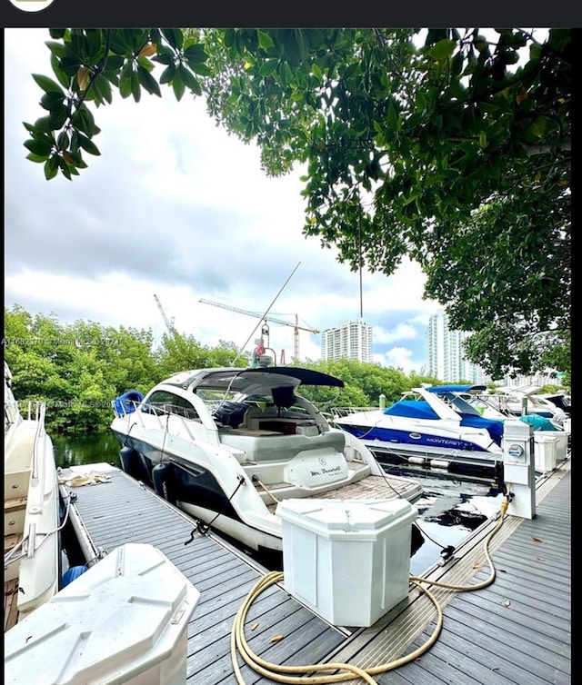 view of dock with a water view