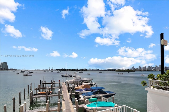 dock area featuring a water view