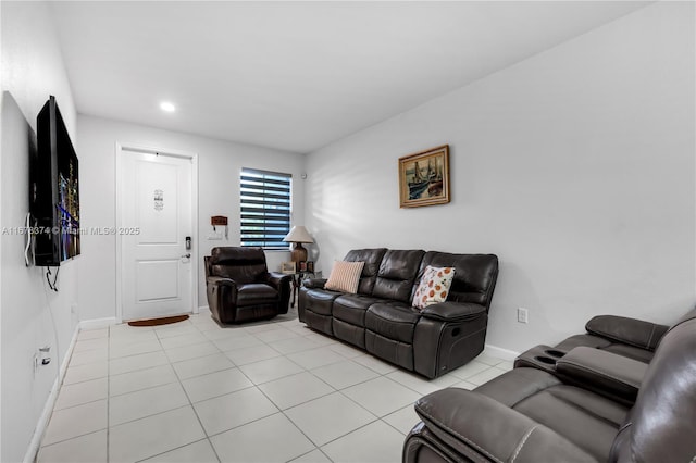 living room featuring light tile patterned floors