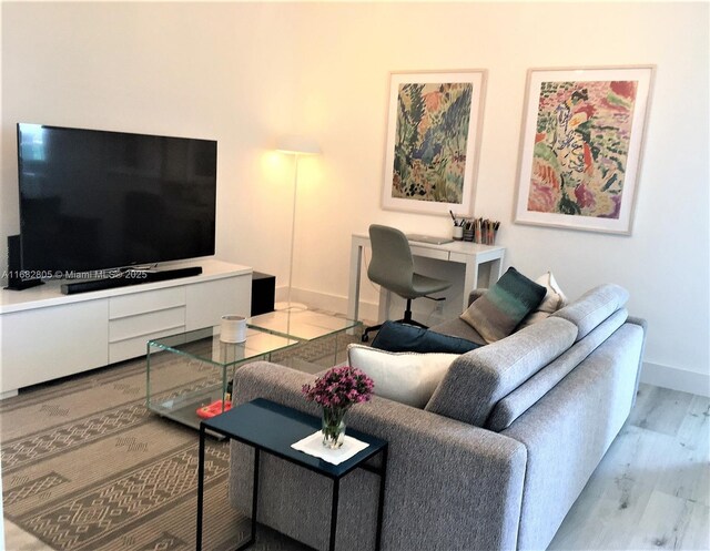 living room with light hardwood / wood-style flooring