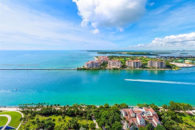 bird's eye view featuring a water view