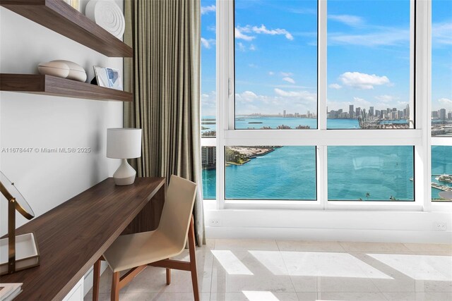 100 S Pointe Dr Unit 3402, Miami Beach, FL 33139 - office space featuring a water view, a view of skyline, and tile patterned flooring