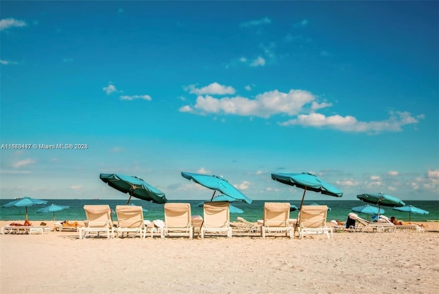 view of water feature featuring a beach view